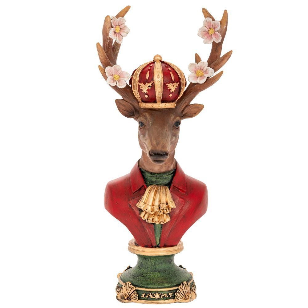 BUSTO DI CERVO ROSSO CON FIORI 16X11X34CM